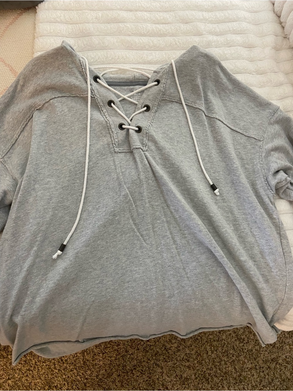 aerie Light Gray Lace-Up Hoodie Sweatshirt